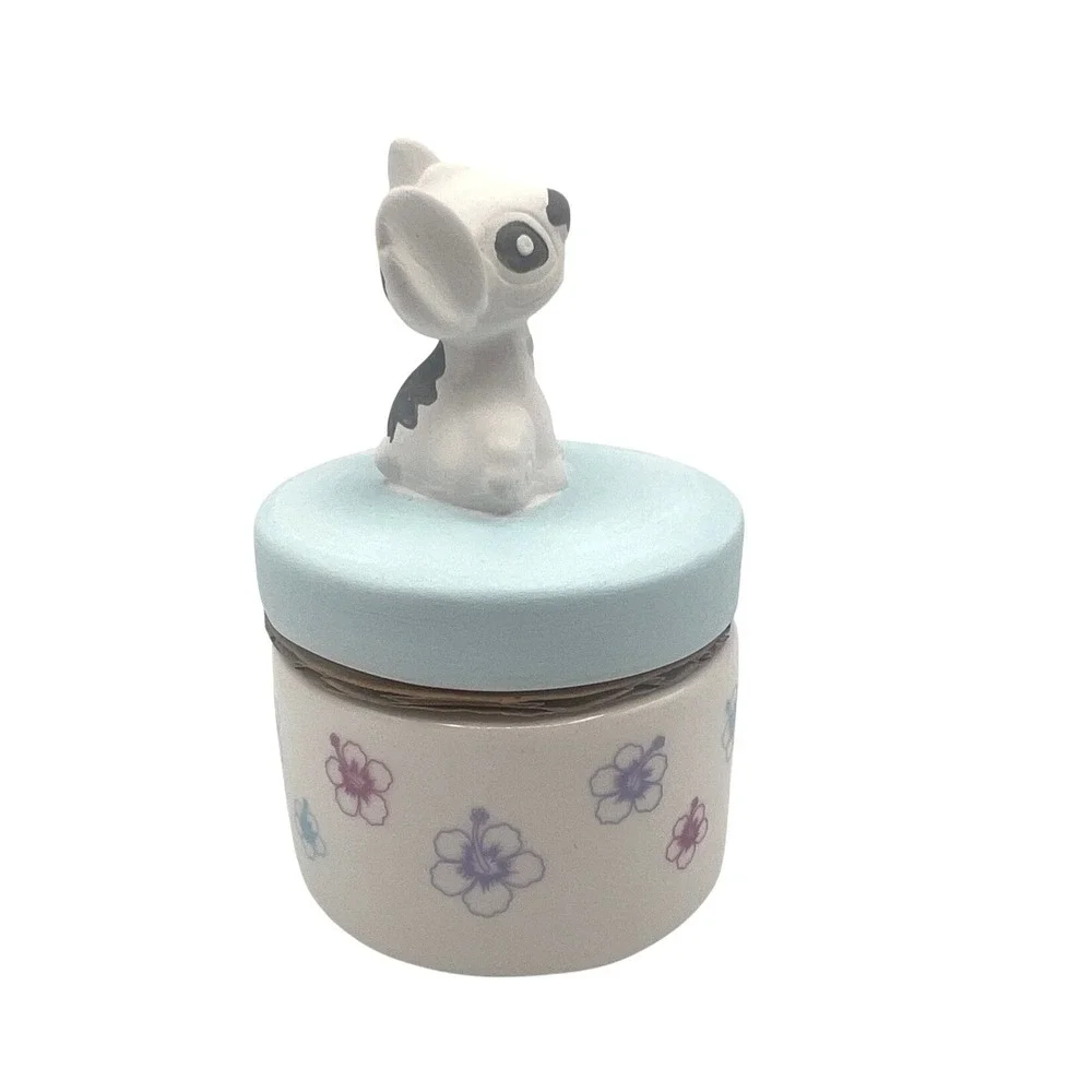 Disney‎ Stitch Aroma Pot Holder Ceramic Hibiscus Flower Blue Lid New
